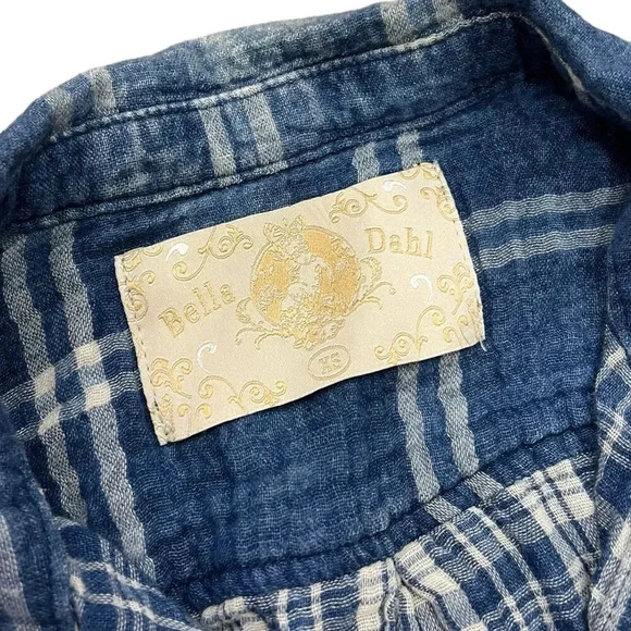 Bella Dahl Blue Acid Wash Plaid Layered Muslin Cotton Button Down XS - Picture 4 of 5